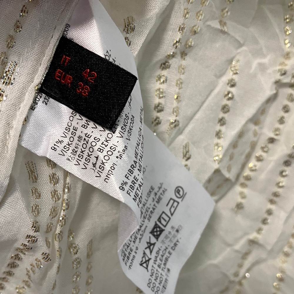 Stefanel White Gold Metallic Thread Lurex Textured Button-Up Shirt - Picture 4 of 6